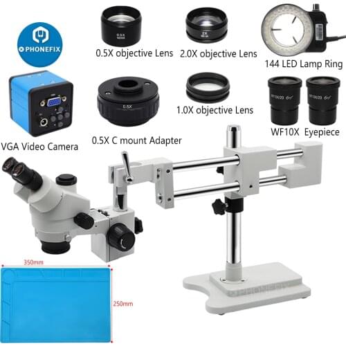 3.5X- 90X Simul-Focal Trinocular Stereo Zoom Microscope 38MP HDMI Camera Double Boom Stand Industrial Microscope For PCB Repair