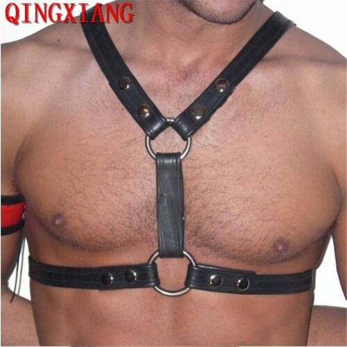 2021 5 Pieces Men Black Faux Leather Iron Ring Bandage Strapped Vest Three Point Night Club DS Party Costume Tee Shirt Bracelet