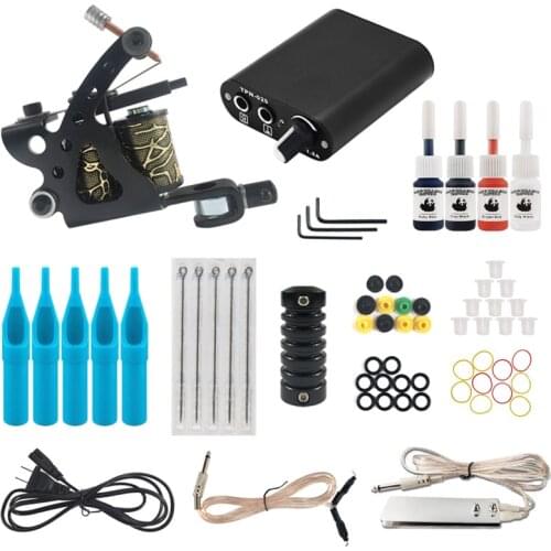Tattoo Kit Complete Tattoo Machine Set Black Power Supply 20Pcs Inks Pigment Tattoo Needles Tattoo Accessories Lip Filler