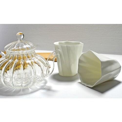 3pcs set, clear glass pumpkin tea pot and cups. porcelain taza tea sets, espresso cup coffe, coffee cups set, afternoon tea set