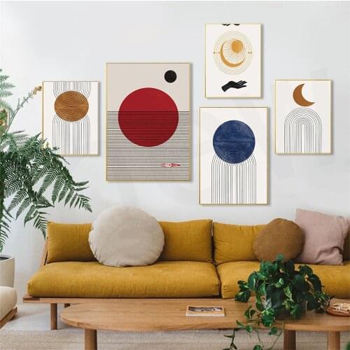 Boho Blue Golden Sun Moon Wall Art Canvas Painting Abstract Swimming Magic Touch Posters Print Pictures Bedroom Nordic Decor