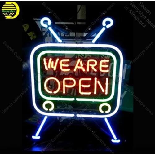 Neon Sign for OPEN TV opening neon art Beer Bar improvement Handicraft Store Real Glass Tube Bar room Accesaries Club neon light