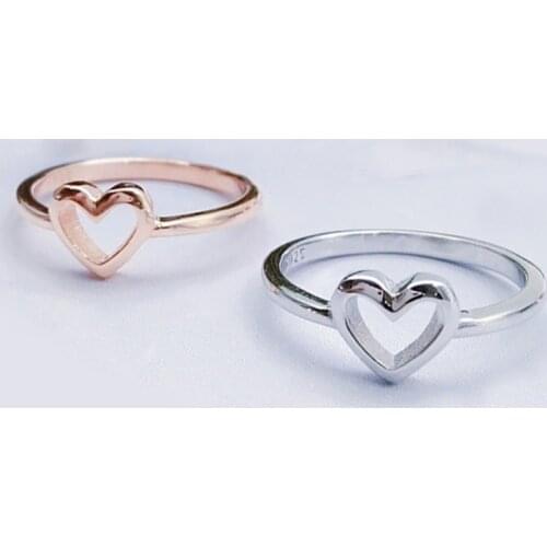 2018 New Fashion Silver Color Rose Gold Color Love Heart Shaped Wedding Ring For Woman Couple Jewelry Gift Dropshipping