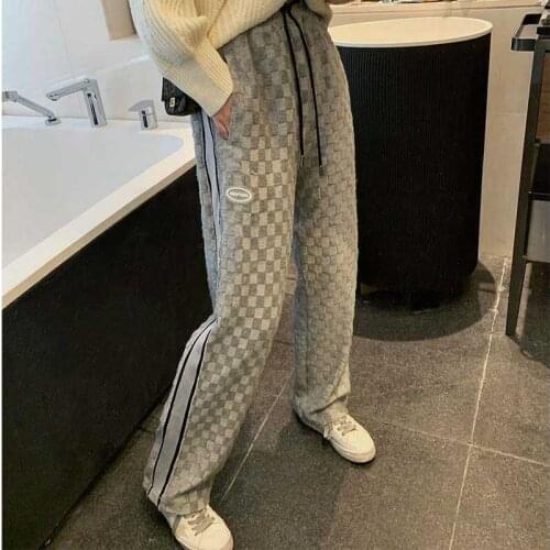 2021 Spring New Womens Sports Wide Leg Pants Straight Pants Casual Guard Pants Plaid Pants All-match Sports Pants