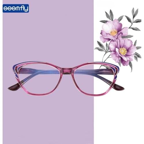 Seemfly Fashion Anti Blue Light Reading Glasses Men Women Ultralight Purple Cat Eye Presbyopic Eyeglasses Diopters +1.0 +3.5