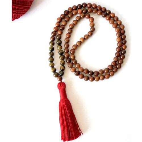 8mm Sandalwood Tiger Eye 108 Beads Handmade Tassel Necklace Wristband Japa Chakra Retro Prayer Meditation Buddhism