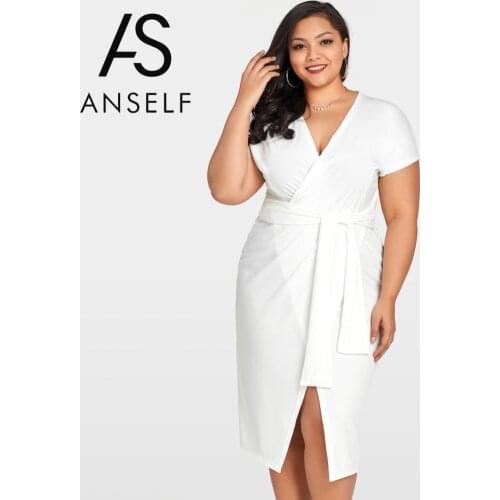 Plus Size 5XL Fashion Dress Women Cross Over Tie Waist Dress Sexy V Neck Summer Short Sleeve Casual Party Midi Dress White 2021