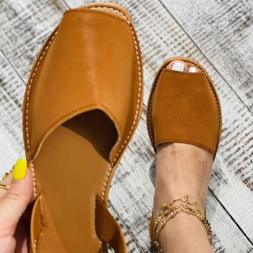 Women Flats Female Casual Peep Toe Shoes Summer Fashion Sandals PU Slip on Leisure Solid Sewing Footwear Two-piece Plus Size