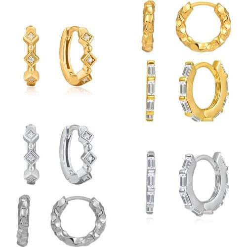 925 Silver Ear Buckle Gold Clear CZ Hoops Circle Huggies Piercing Loops Luxury Zircon Pave Piercing Ohrringe Pendiente Jewelry