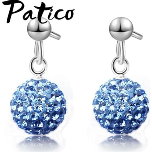 Multi Colors 925 Sterling Silver Austrian Pave Disco Ball Stud Earring +Back Soppers Woman Jewelry Accessory