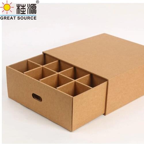 Foldaway Storage Box Corrugrated Organizer 16 Grids Single Drawer Quality Kraft Board Storage Box With Punched Handle Box (3PCS)