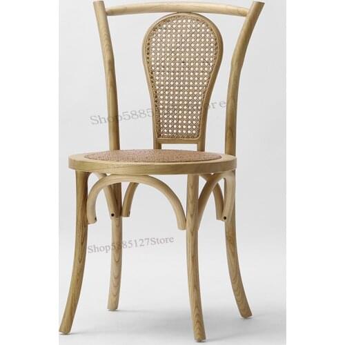 New Chinese Style Solid Wood Chair Dining Chair Restaurant Home American Retro Backrest Chair Rattan Leisure Hotel Restaurant Ta