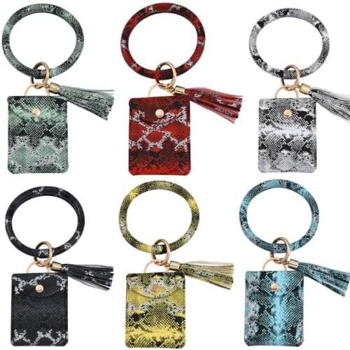 PU Card Bag Wallet Bracelet Keychain Pendant Leather Tassel Credit Card Holder Bangle Wristlet Keyring Accessory Gift SN3847