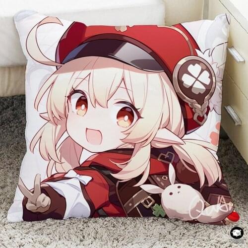 Genshin Impact Game Anime Square Pillow Venti Amber Barbara Paymon Hotaru Klee Cosplay Doll Plush Sofa Thorw Pillow Toy Gifts