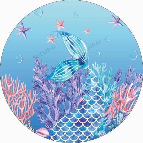 Mermaid Circle Round Backdrop Cover Fairy Tail Coral Child Birthday Party Decor Custom Photography Background Photocall Vinyl