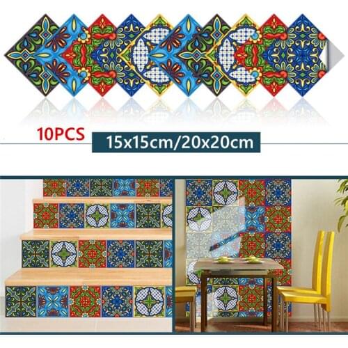 10Pcs/Set 15cm*15cm/20cm*20cm Waterproof Colorful Tiles Wall Stickers Non-slip Self-adhesive Kitchen Bathroom Floor Decals