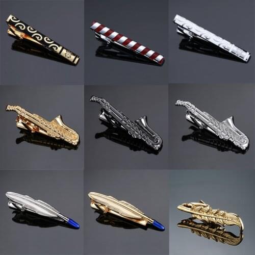High quality mens shirt tie pin fashion brand tie clip Sax, feather, retro pattern, golden wing tie clip, free delivery