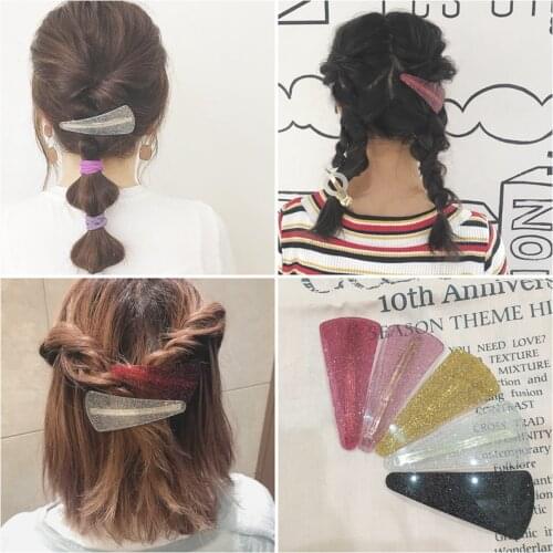 Japanese And Korean Hot Sale Woman Flash Pink Geometrical Triangle Hairpins Sweet And Fresh Fringe Clip Girls Hair Accessories