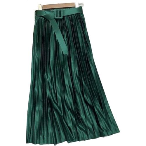 Casual Maxi Skirts Long Satin Silk Skirt Womens Elastic High Waist Party Green 2021 Long Summer Skirts Pleated Falda Verano