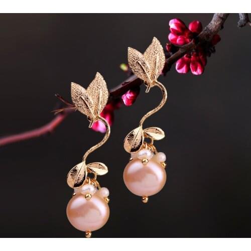 FARLENA Original Design Natural Freshwater Baroque Pearl Drop Earrings for Women Fashion Gold Bamboo Earrings