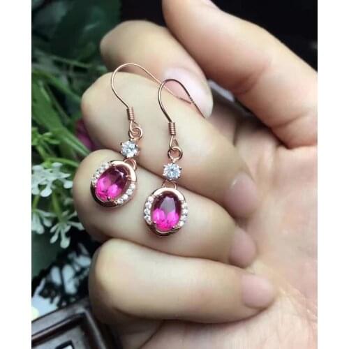 Natural pink topaz stone drop earrings 925 silver Natural gemstone earring women Classic elegan drop Earrings for engagement