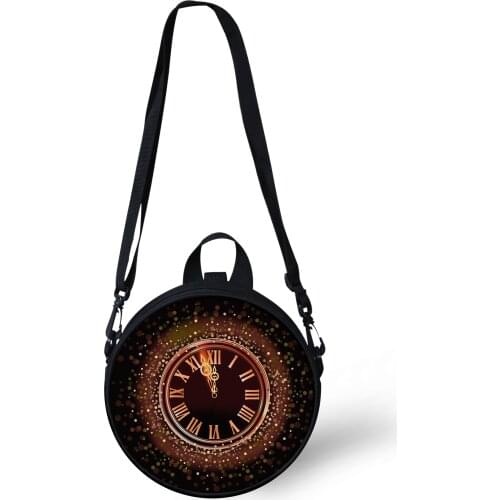 ELVISWORDS Round Crossbody Bags Ladies Cute Galaxy Women Bag Clock Print Shoulder Bag For Women Messenger Bags Circle Pack Purse
