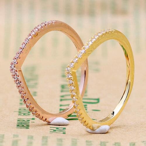 Original Wish Bone Ring Set With Crystal Stack Rings For Women 925 Sterling Silver Ring Wedding Party Gift Fine Europe Jewelry