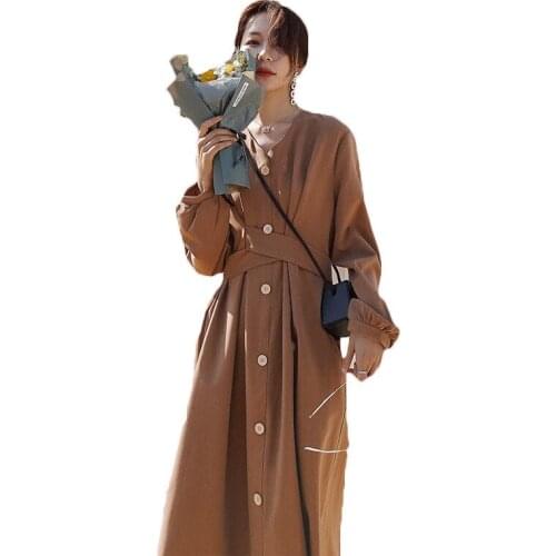 Dresses 2021 New Womens French Retro Dress Spring Autumn Over the Knee Temperament Dress 224A