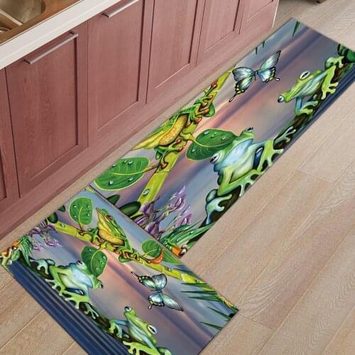 2pcs/set Cartoon Butterfly Frog Green Leaves Doormat Entrance Front Door Rug Bathroom Kitchen Living Room Carpet Floor Mats