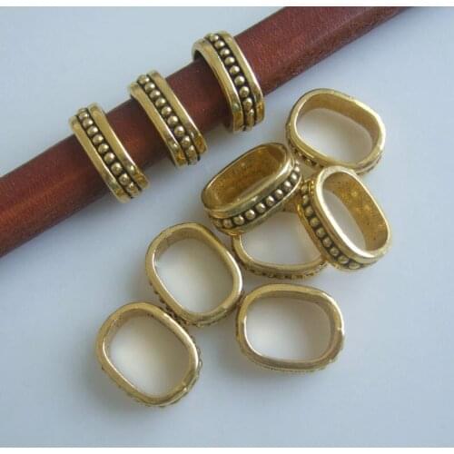 20 Pcs Gold Tone Dot Slider Spacer Beads For 11*6mm Licorice Leather DIY Bracelets & Bangles Jewelry Making