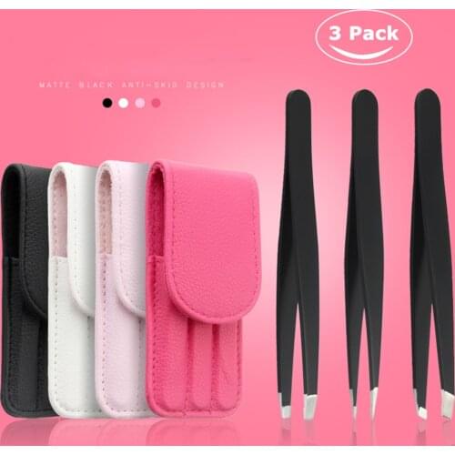 3 PCS /set Eyebrow Tweezers Stainless Steel Point Tip/Slant Tip/Flat Tip Hair Removal Makeup Tools Accessory with Bag case TSLM1