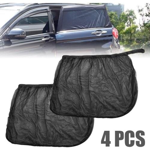 4Pcs Car Sun Visor Rear Side Window Sun Shade Mesh Fabric Sun Visor Shade Cover Shield UV Protector Black Sunshade Curtain