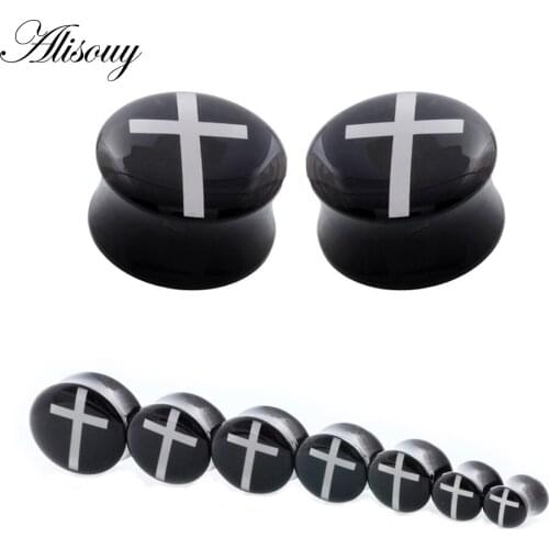 Alisouy Acrylic Ear Plug Tunnels Earring Gauges White Cross Hollow Double Flare Ear Tunnel Expanders Plugs Piercing Body Jewelry