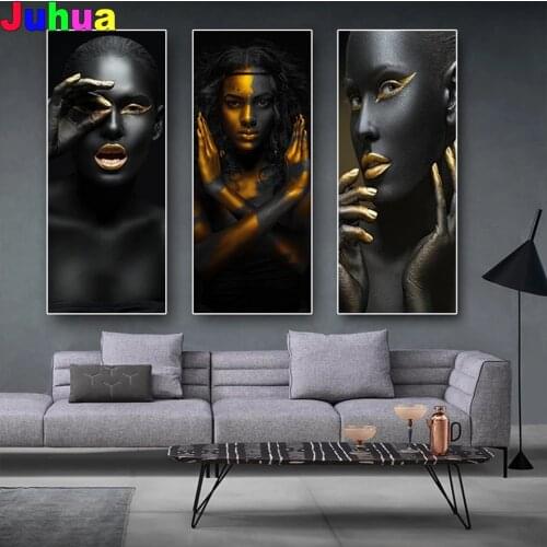 Black and Gold African Nude Woman 5D DIY Diamond Painting full drill nordic Diamond Embroidery Mosaic stitch home decor