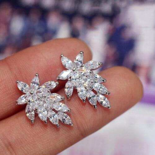 Ekopdee Shiny Marquise Leaf Zircon Stud Earrings For Women Elegant CZ Crystal Stud Earring Female Wedding Engagement Jewelry