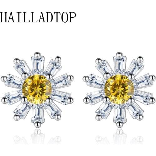 CZ Zircon Crystal Daisy Flower Stud Earrings Golden Sunflowers Earrings Charming Lovely Simplicity Daisy Flower Ear Jewel