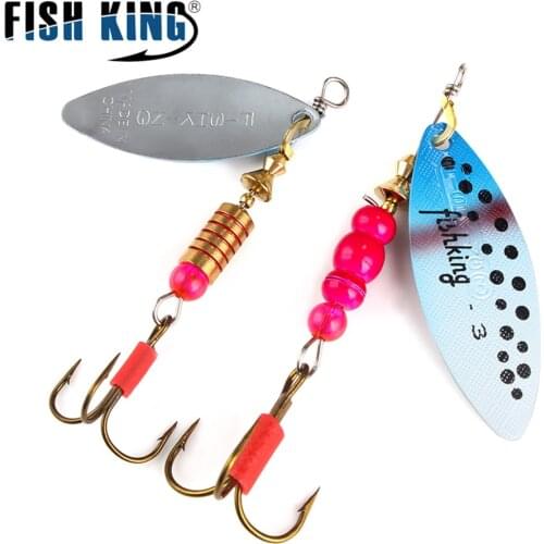 FISH KING 2 Color 0#-5# Hard Spoon Bass Lures Spinner Bait With Treble High carbon steel Hooks For Pike Fishing