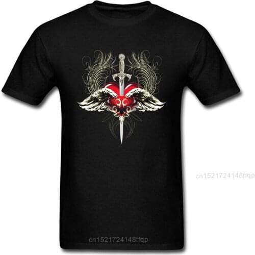 Trendy Valentines Men T-shirt Lover Short Sleeve Street Fashion Top Tee Wings Heart Sword Gothic Tshirt True Love Never Dies