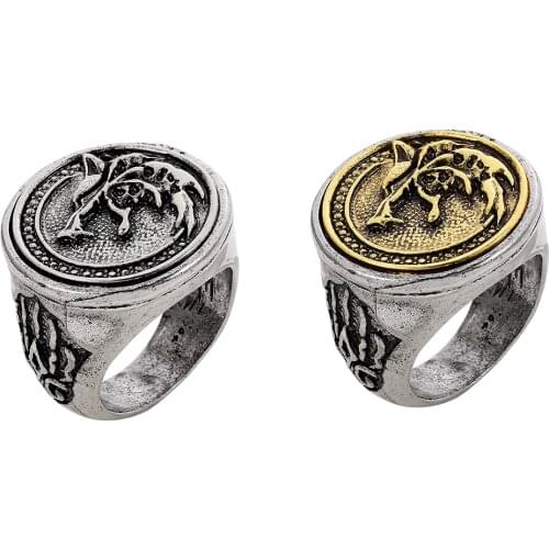 Gothic Two Tone Wolf Head Rings For Men Vintage Fashion White Gold Double Color Ring Male Animal Punk Jewelry Anniversary Gift