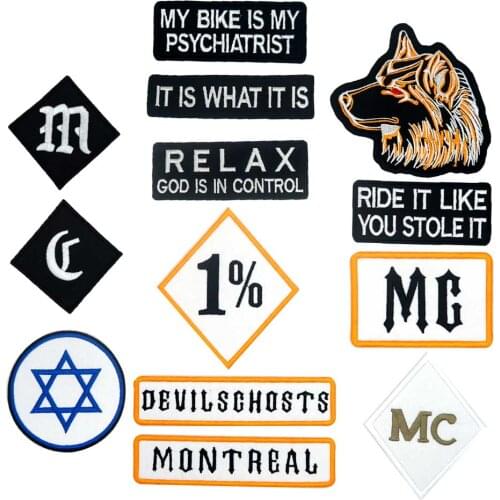 Name tag iron on hook backing funny punk rock embroidered biker motorcycle patches for vest hat jeans