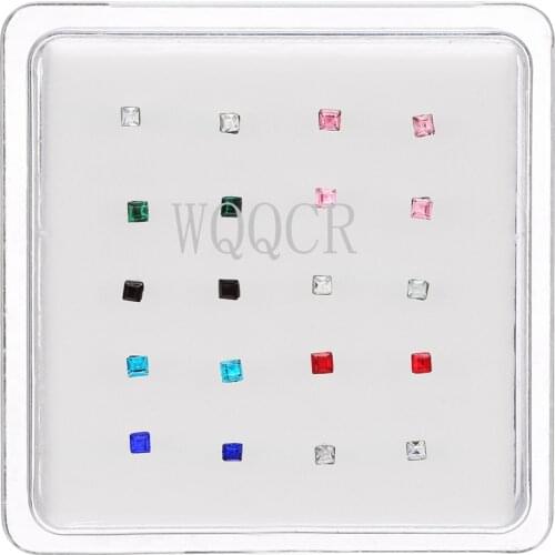 20PCS 925 Silver CZ Gem Mixed Color 2MM Square Crystal Head Perforated Nose Screw Body Jewelry Nose Ring Piercing Supplies