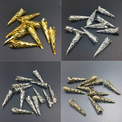 50pcs/lot 34mm Rhodium/Gold Filigree Bead Caps Metal Cone Charms fit Jewelry Findings Making End Caps 8x40mm