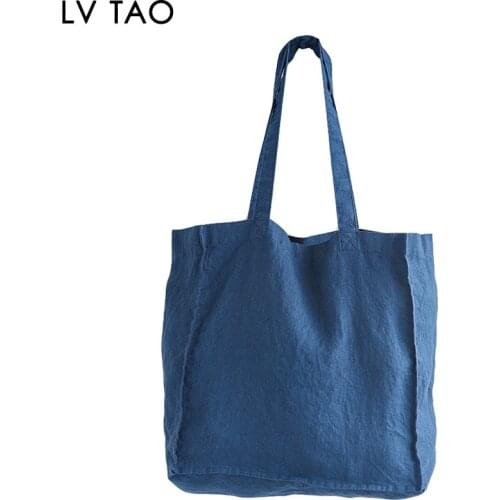 Linen Grocery Shopping Bags With Inside Pockets, Denim Blue Linen Tote Shoulder Bag, Christmas Gift