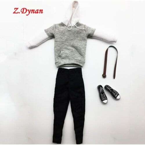 1/6 Soldier Model Clothing Mens Trendy Gray and White Sweater Suit Can Be Equipped with 12-inch Movable Doll