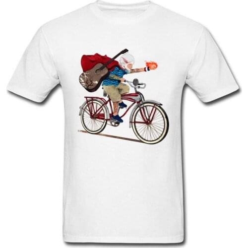 21st Century Hero Men White T-shirt Zombie Guitar Guys Bicycle Rider Cartoon Tops Tees Shirts For Adult Drop Shipping
