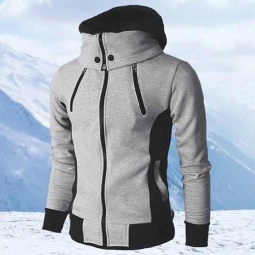 Autumn Winter Jackets Men Coat Color Block Fake 2 Pieces Hooded Jacket Coat Mens Pockets Zipper Outerwear Sreeetwear veste homme