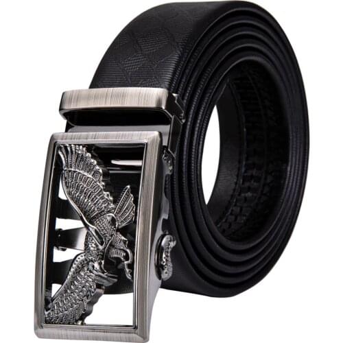 Barry.Wang Genuine Leather Belt for Men Black Cowhide Waist Belt Designer Automatic Slide Ratchet Buckle Belt for Jeans Pants