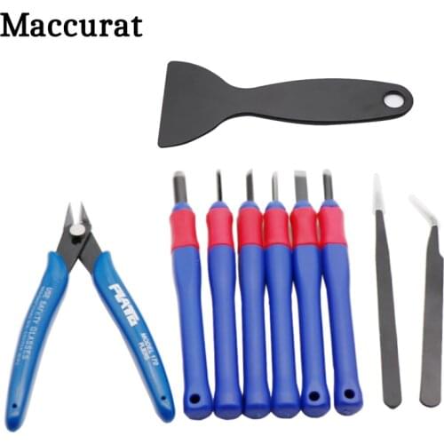 Maccurat 10Pcs/set Clean-up tool Kit Collect File Chisel Tweezers Blade Pliers Alloy Set Moulding Tool for 3D Printer printout