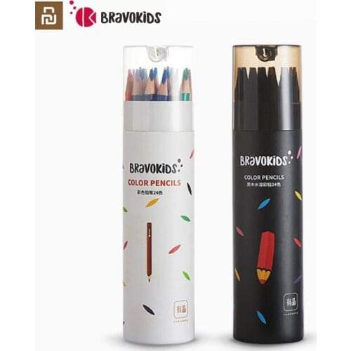 24colors/set Youpin Bravokids Colorful Pencil Water Soluble Black Wood Color Lead Suitable For Childrens Painting