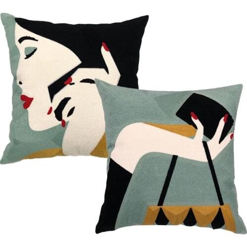 Embroidered Cotton Cushion Cover Blossom Printed Throw Pillowcase for Home Chair Sofa Decorative Pillow Cases 45*45cm Home Decor